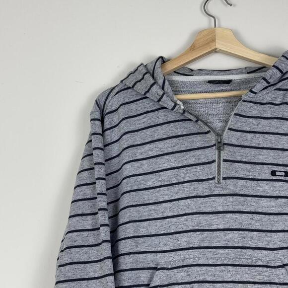Y2K Oakley Quarter zip Hoodie Men size M Striped Skate 2000s Fleece Relax Gray - Picture 6 of 10